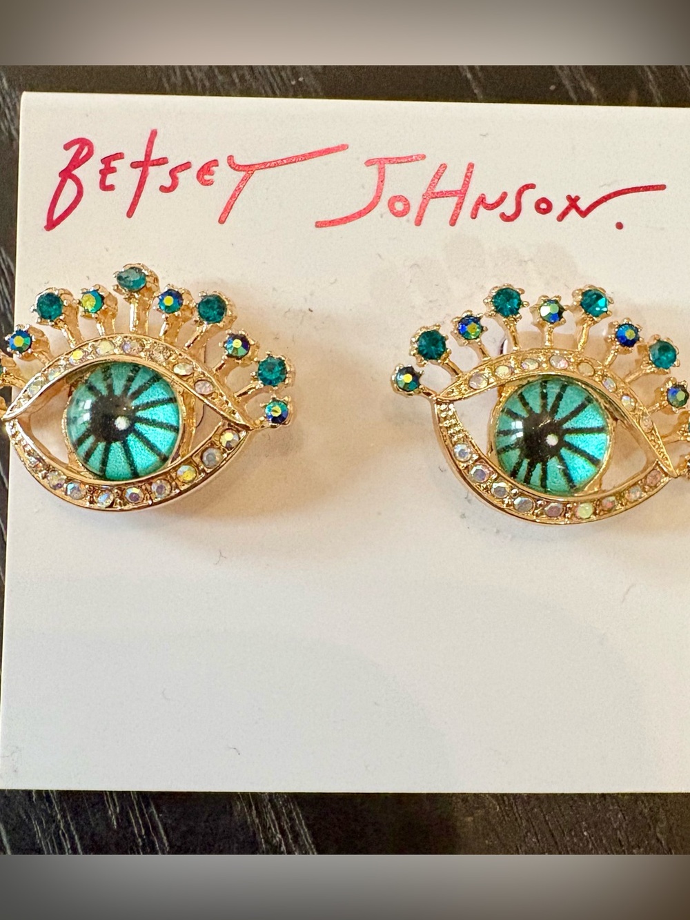 Betsey Johnson Evil Eye Earrings, new on card - Picture 2 of 4